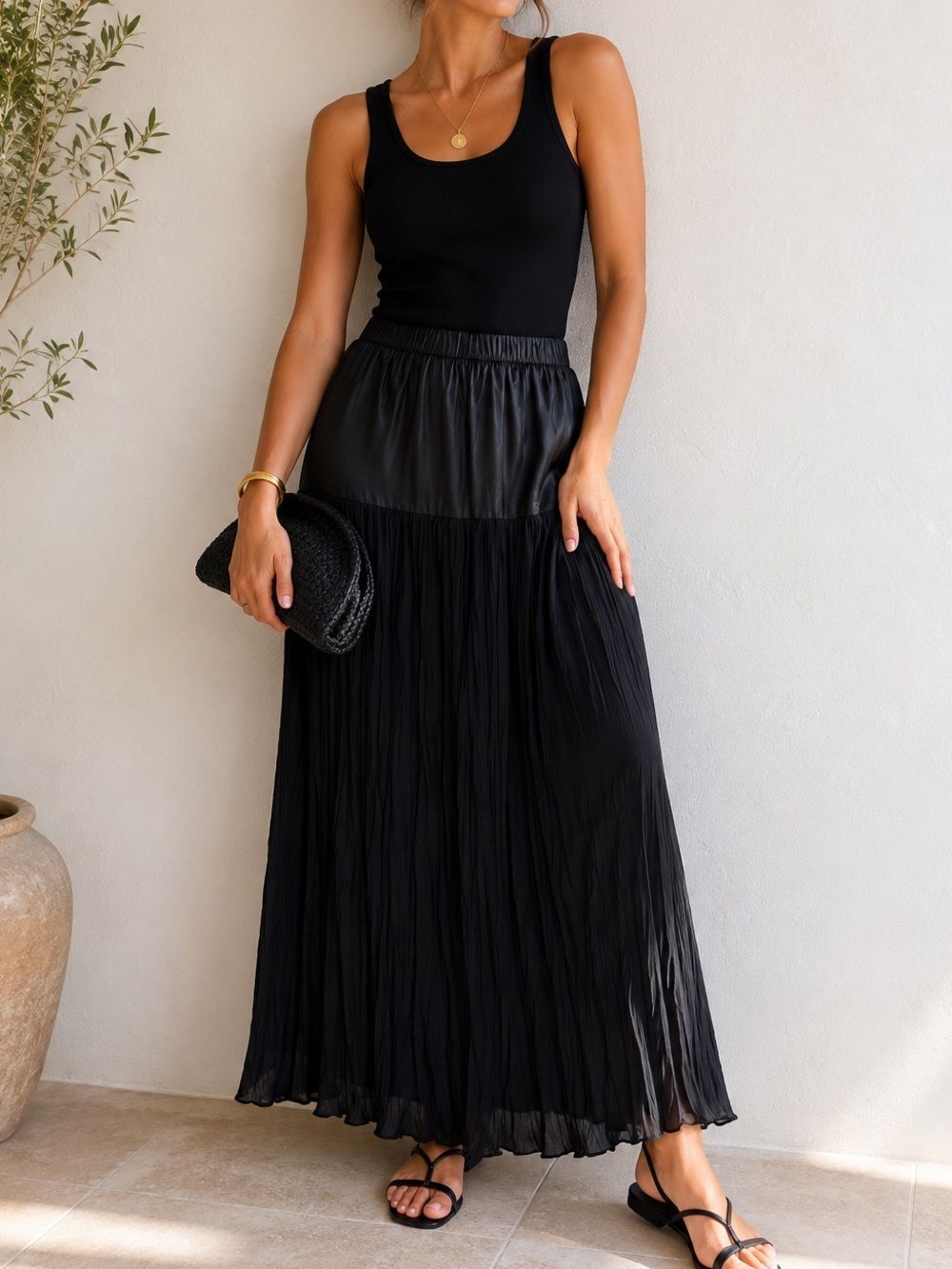 Positive Attitude Vintage Elastic Waist Pleated High Rise Maxi Skirt Size S/M
